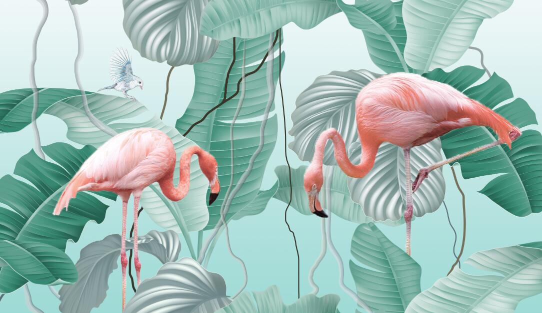 Pink flamingo wallpaper mural