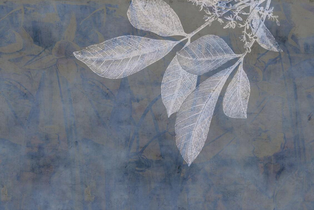 Blue gray leaf flower wallpaper mural