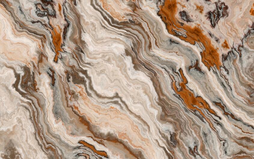 Marble grey and orange ripple pattern wallpaper mural