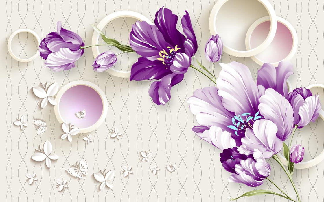 Purple and white flower wallpaper mural