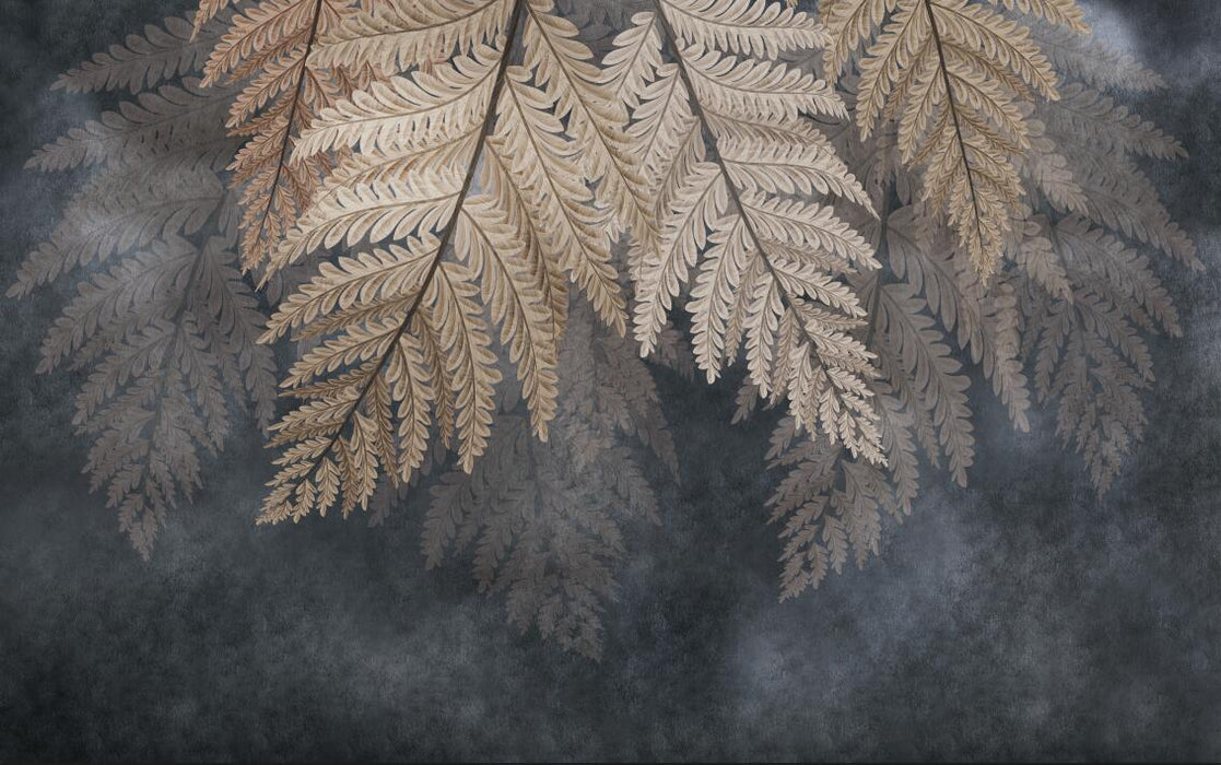 Leaf wallpaper mural of light brown plants