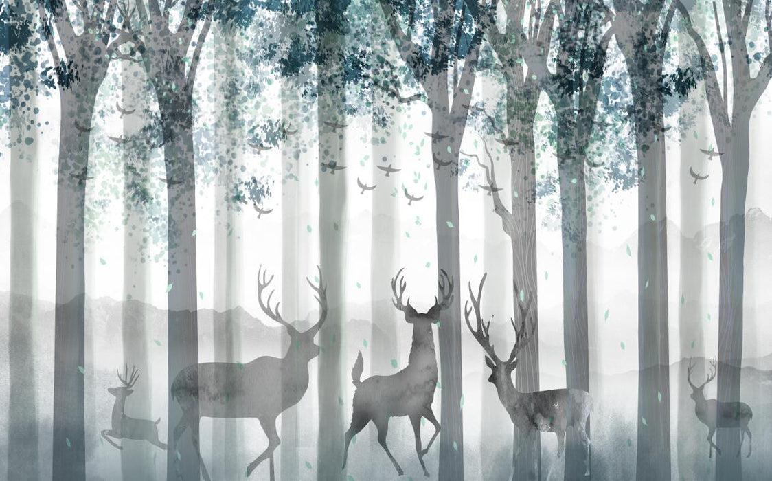 Lush leaves, leisurely deer wallpaper murals