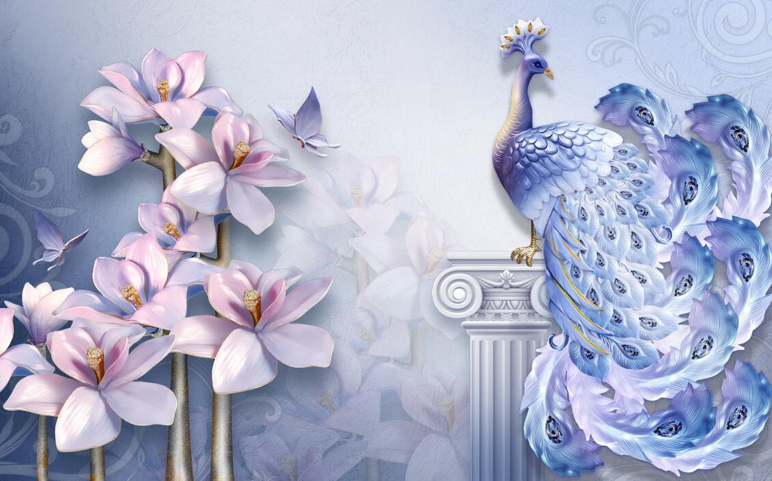 Dynamic peacock flower wallpaper mural