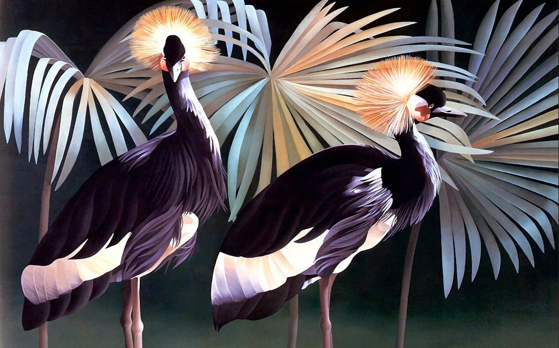 Two gray crowned crane wallpaper murals