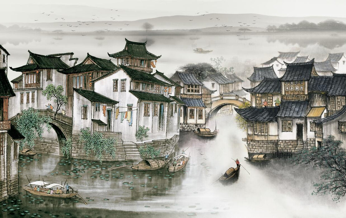 Beautiful scenery of the water town, wallpaper and murals