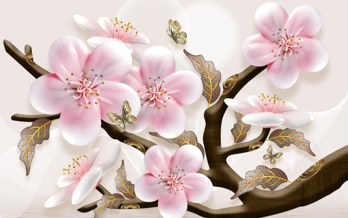 Wallpaper, lively spring painting, pink peach blossoms, delicate and juicy