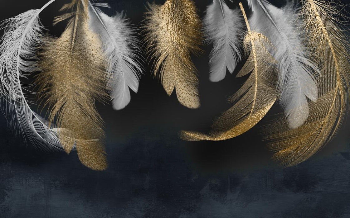 Wallpaper is like a dreamy feather falling, with a deep and mysterious black background