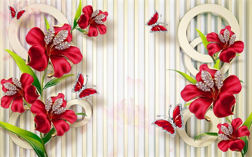 Wallpaper with vibrant red flowers