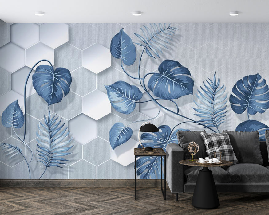 Wallpaper/Mural/White Hexagonal Geometric Pattern