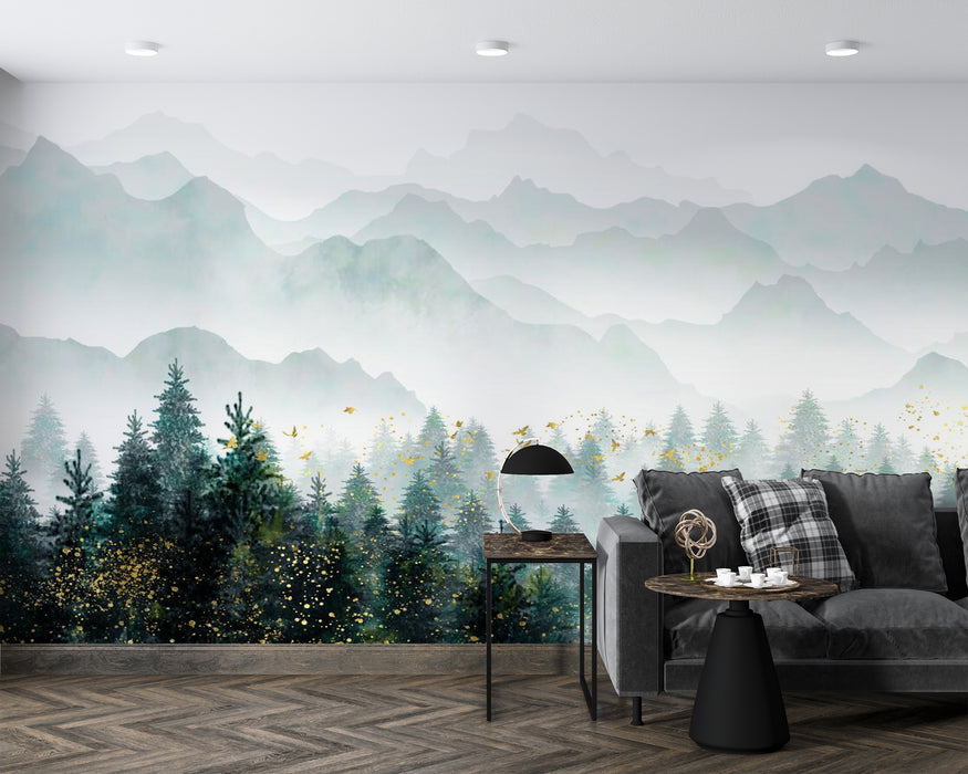 Wallpaper/Mural Painting/Thick Green Pine Trees