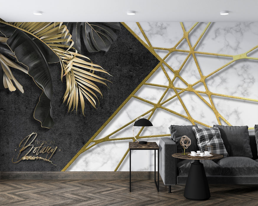 Wallpaper/Mural/Golden Tropical Plant Pattern