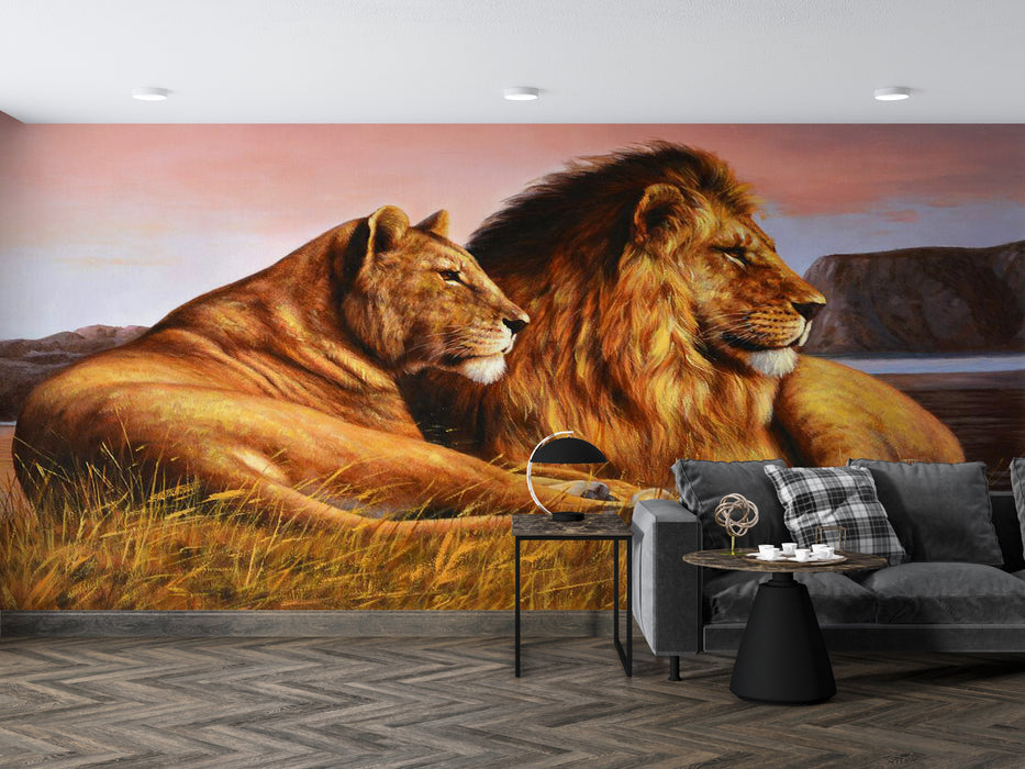 Wallpaper with a majestic lion