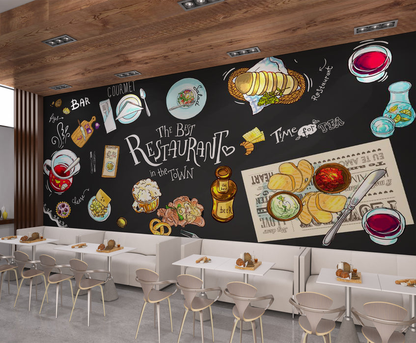 Wallpaper with lifelike patterns of various delicious foods