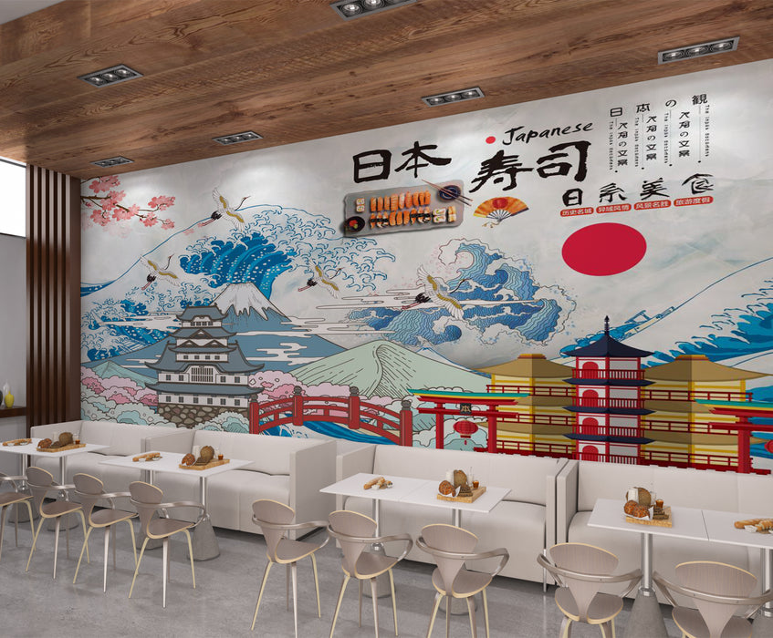 Delicious sushi and crane wallpaper murals