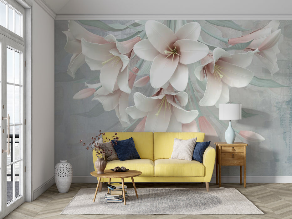 White lilies blooming in wallpaper