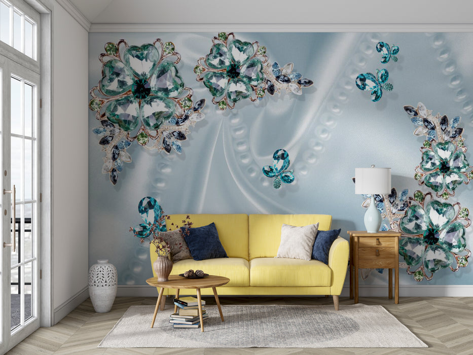 Wallpaper with a light blue silk texture mural