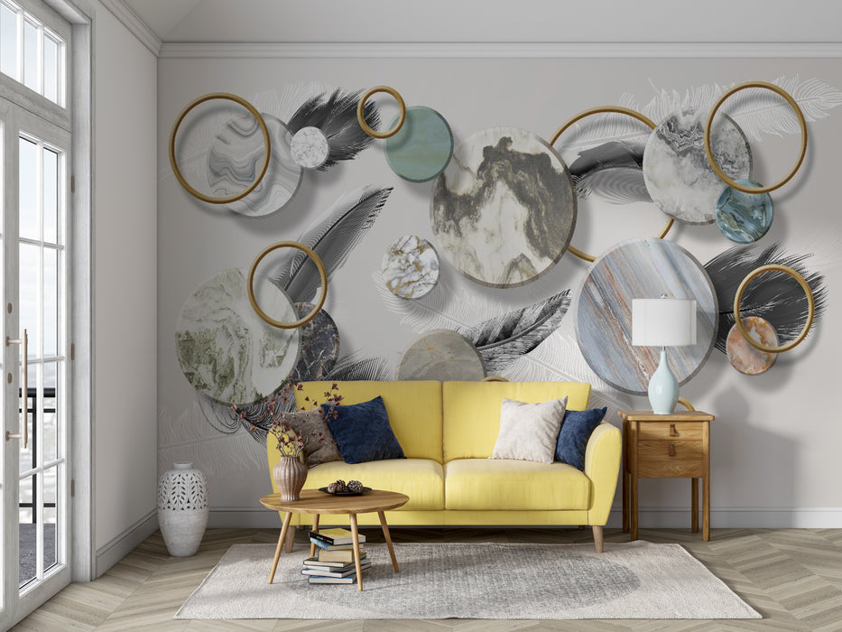 Wallpaper, mural, modern art, circular patterns of varying sizes