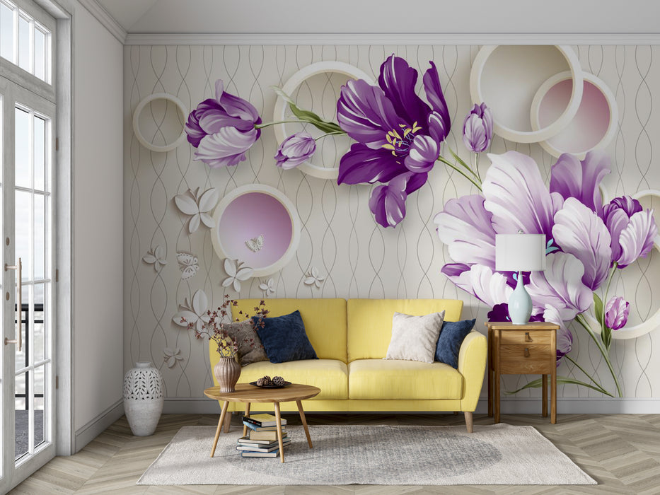 Purple and white flower wallpaper mural