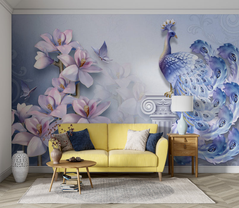 Dynamic peacock flower wallpaper mural