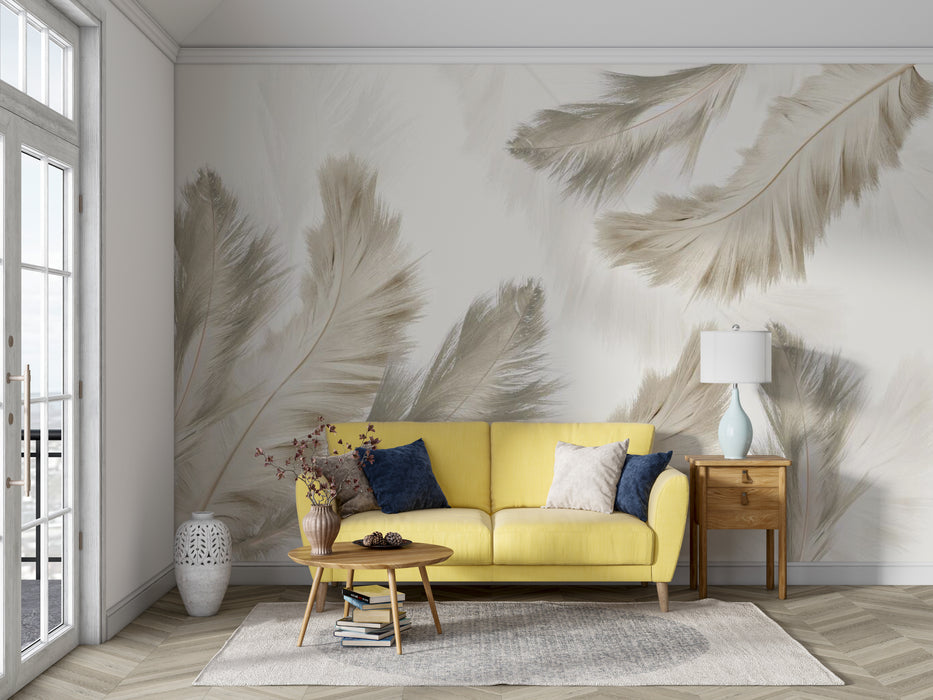 A faint feather wallpaper mural