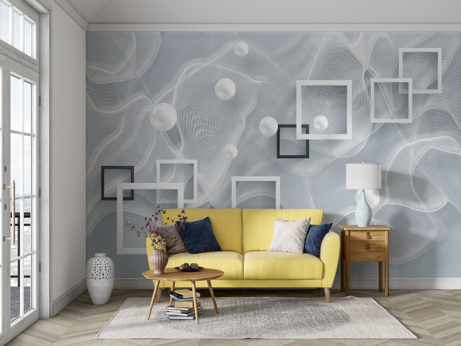 Wave line wallpaper mural with light gray background