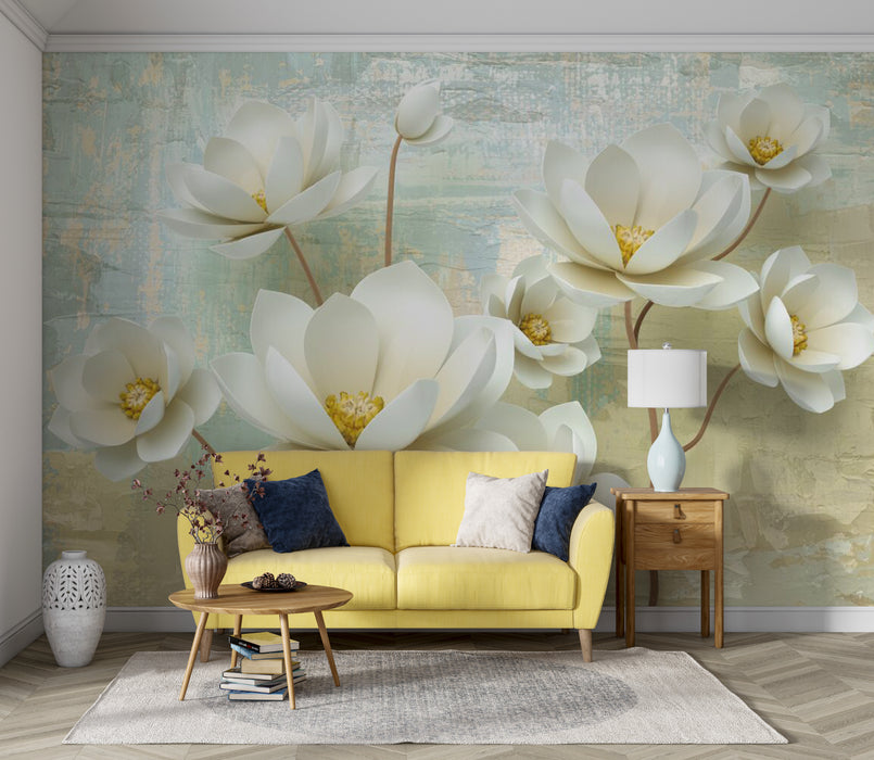 Wallpaper murals with elegant and pure white flowers