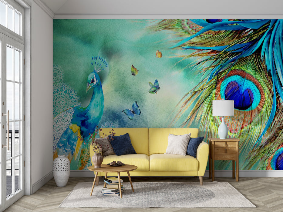 Colorful peacock wallpaper mural