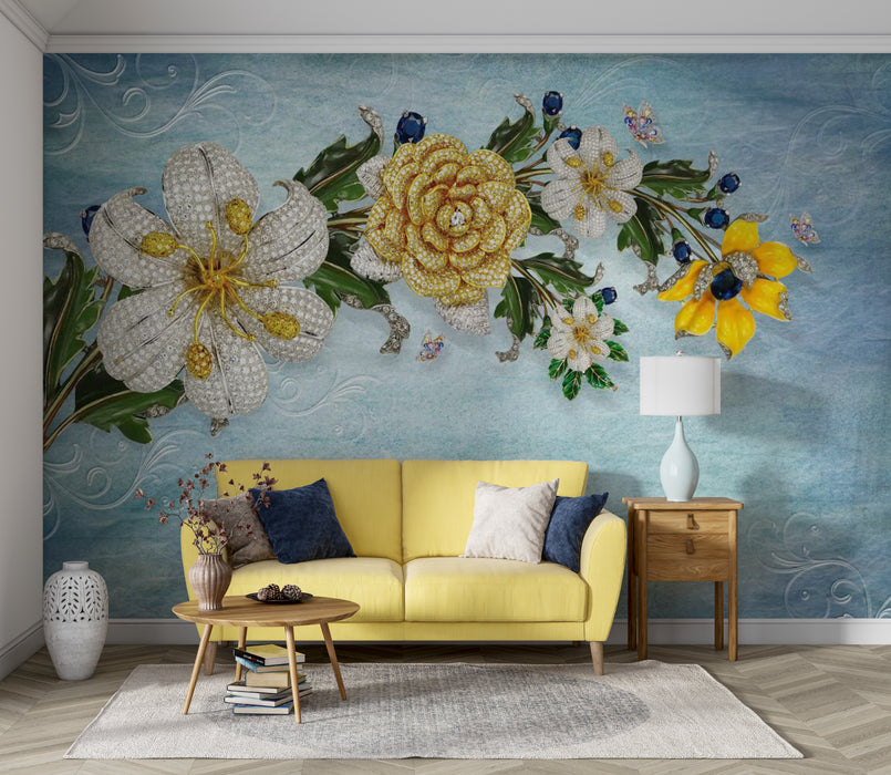 Fresh countryside flower wallpaper mural