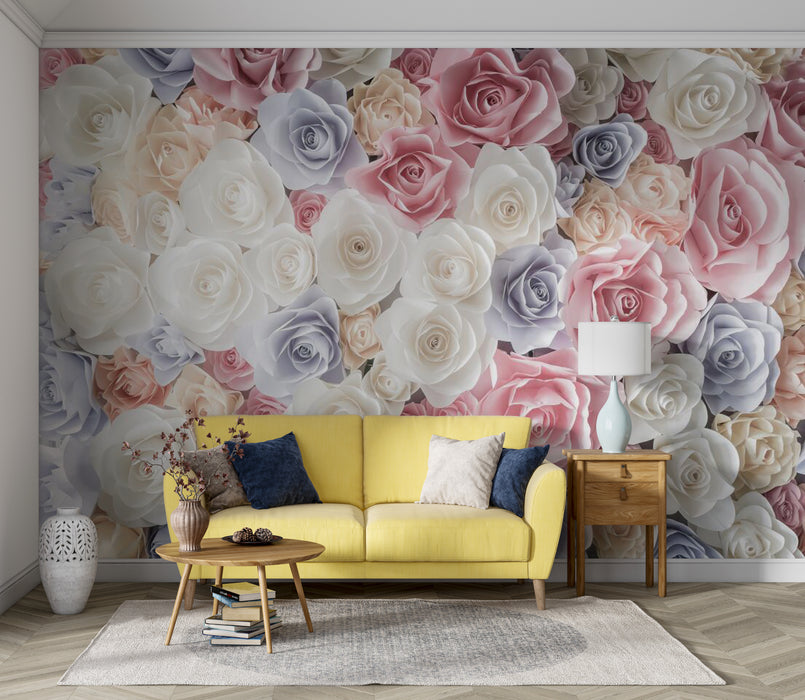 Wallpaper, romantic garden, soft colored roses