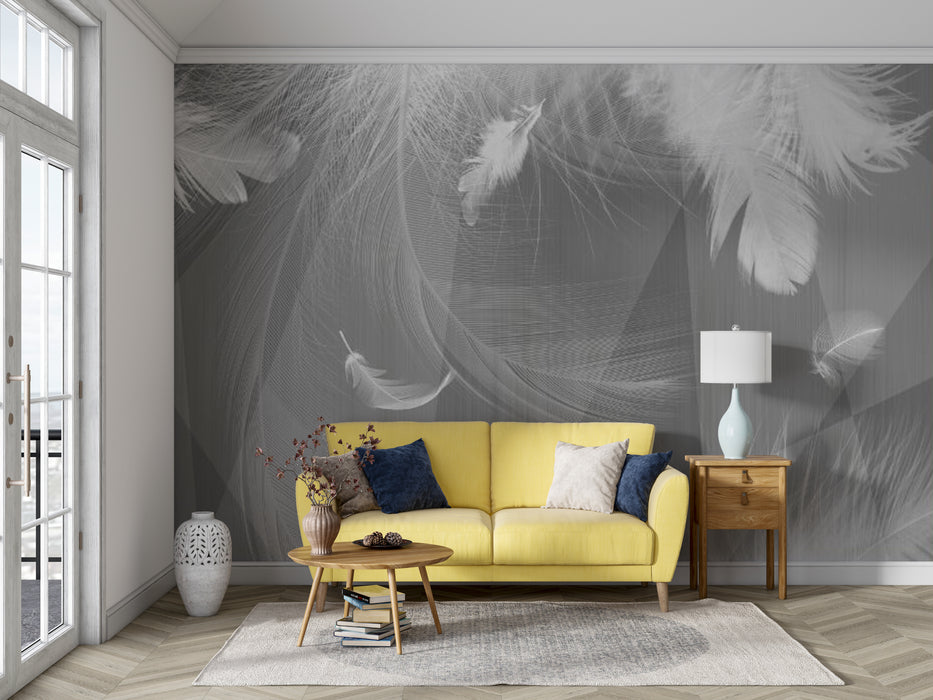 Wallpaper with soft lines of modern feathers