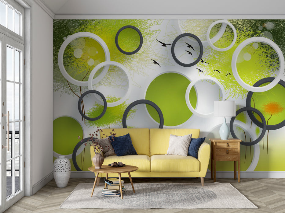 Wallpaper white with varying shades of green circular patterns