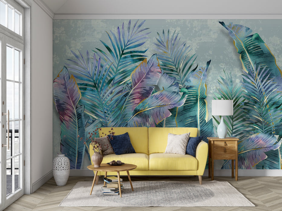 Multiple colorful tropical plant leaf wallpaper murals