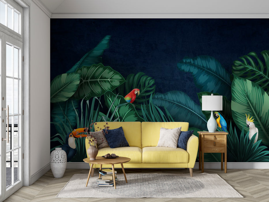 Wallpaper with rich tropical charm and emerald green leaves