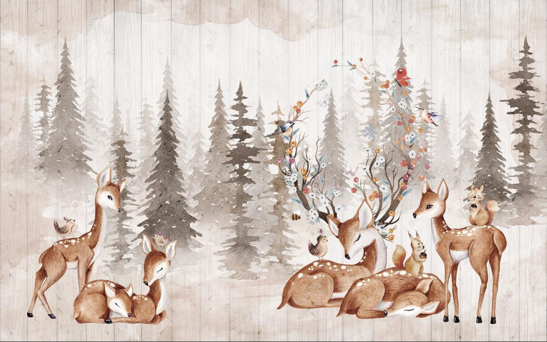 Baby room wallpaper deer and forest