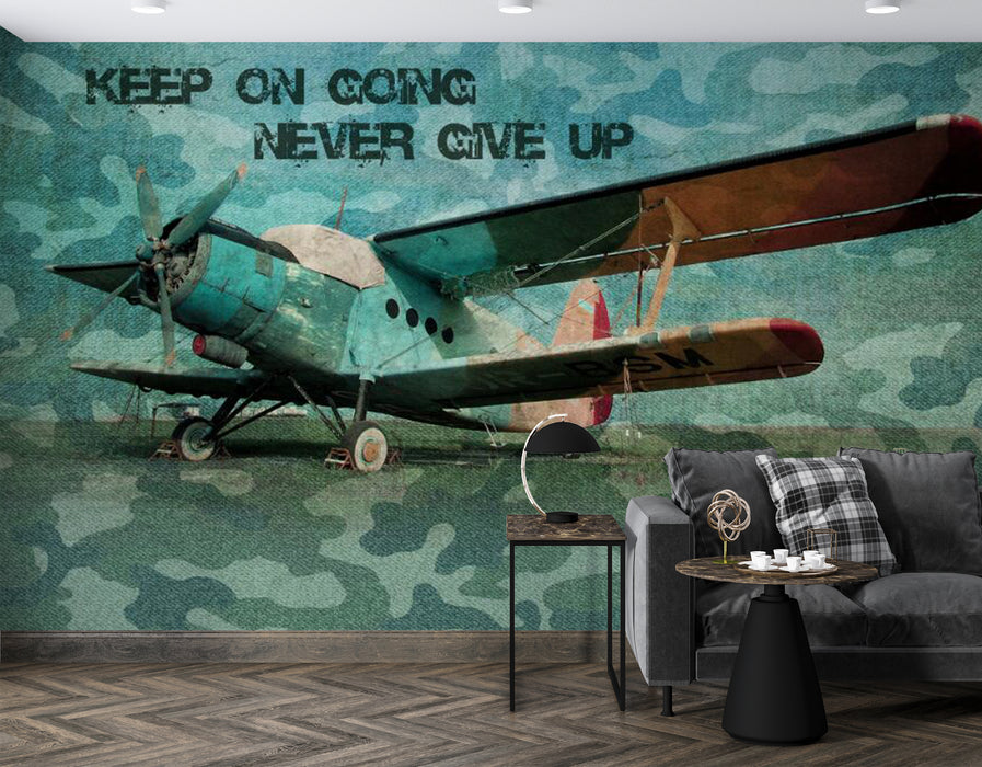 The wallpaper retro biplane is full of inspirational and adventurous atmosphere