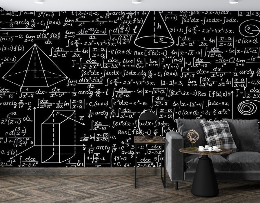 Blackboard mathematical formulas and geometric shapes wallpaper murals