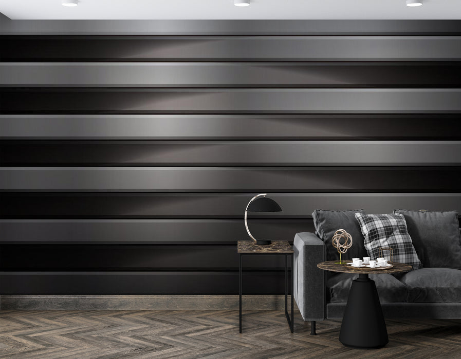 Wallpaper with black and silver metallic texture stripes