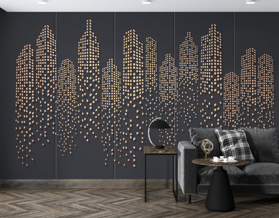 Tall buildings at night, wallpaper and murals