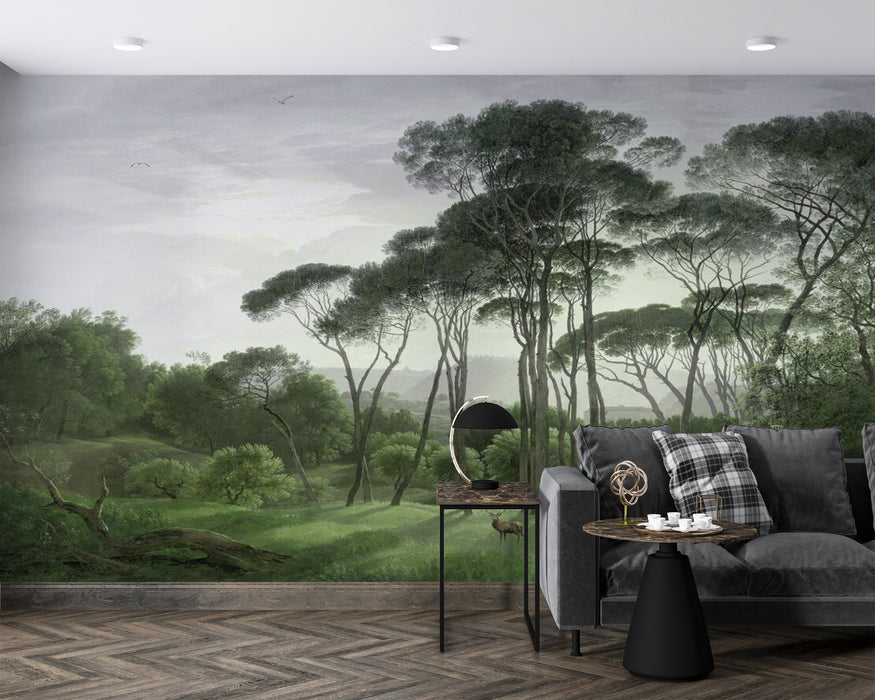 A lush forest wallpaper mural