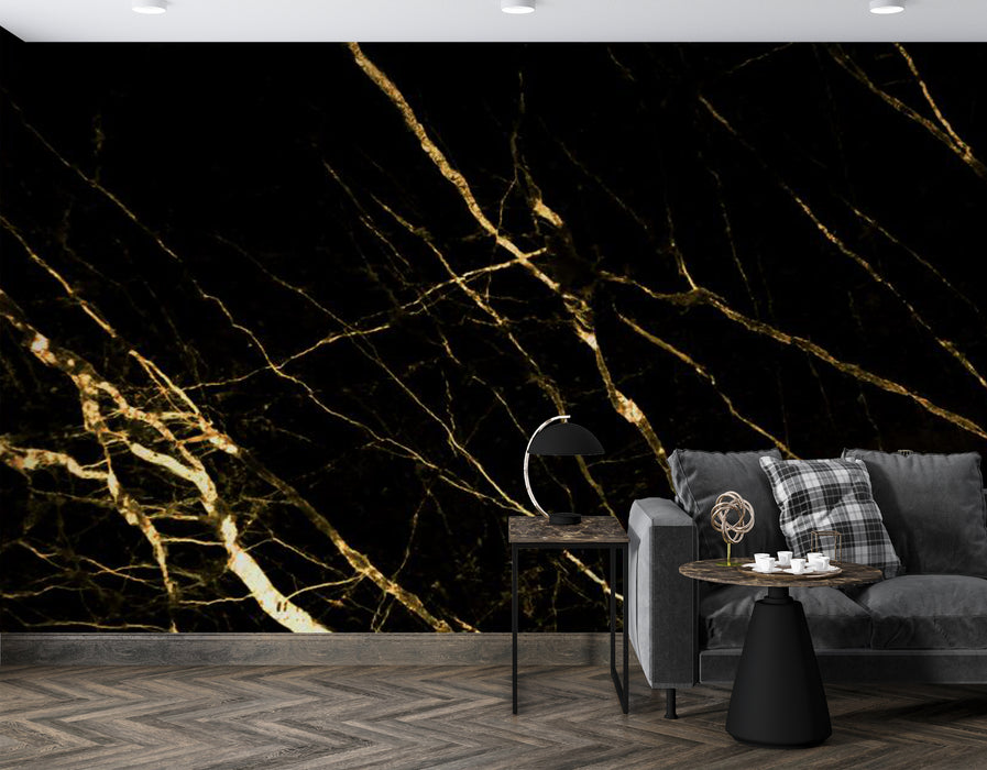 Black gold marble, wallpaper mural