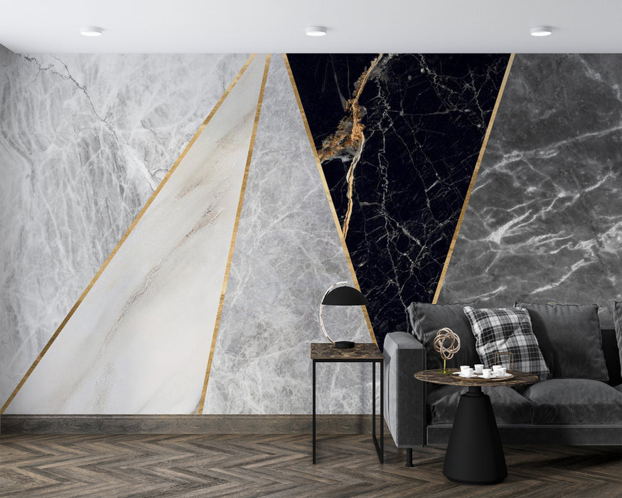 Three marble patterned wallpaper murals of different colors