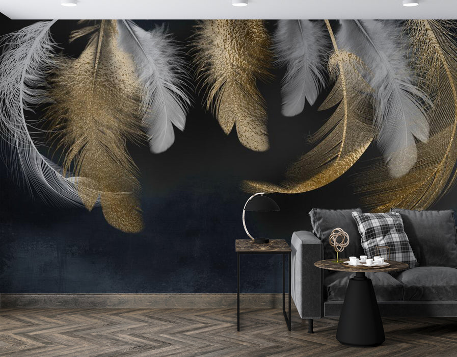 Wallpaper is like a dreamy feather falling, with a deep and mysterious black background