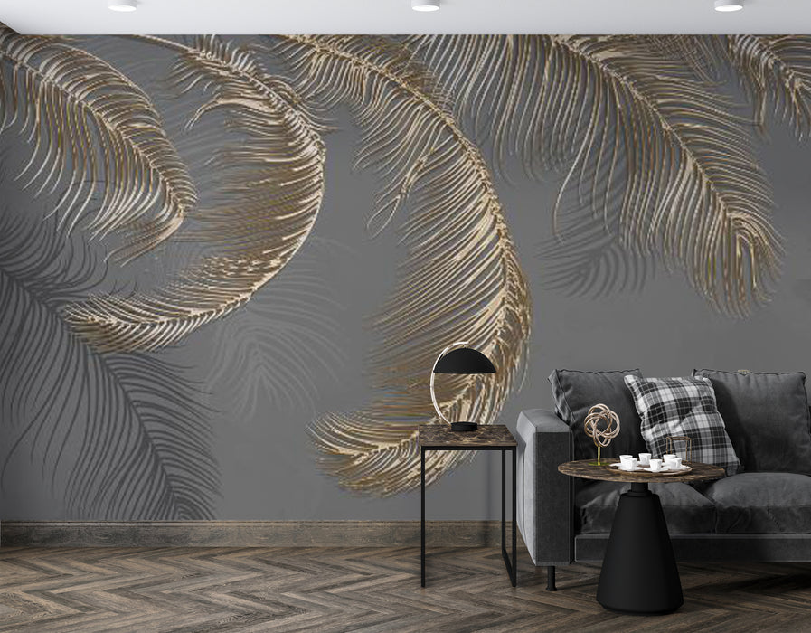 Vivid golden feather patterns, wallpaper murals