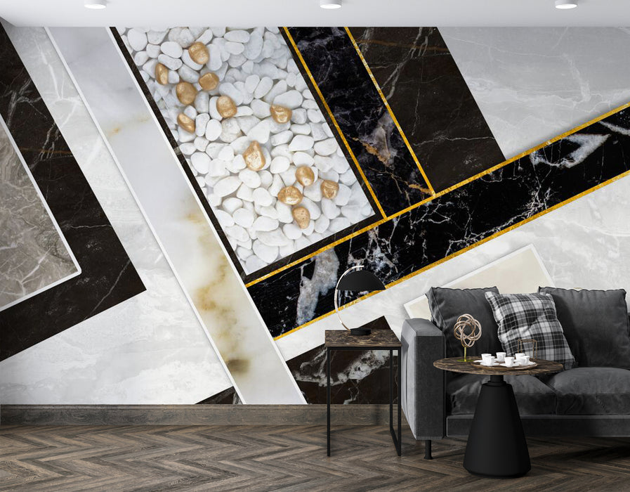 Clever splicing of marble panels with different textures in wallpaper