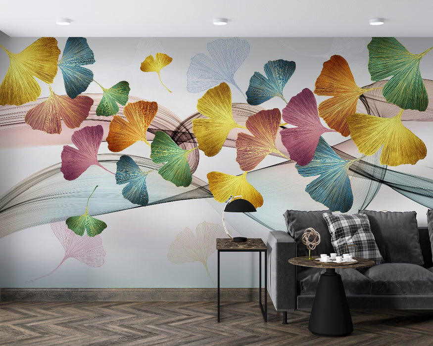 Wallpaper with many colorful ginkgo leaves