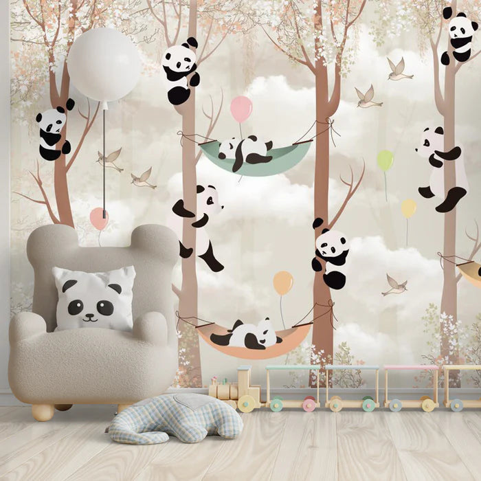 Full of childlike charm, forest, panda home, mural wallpaper