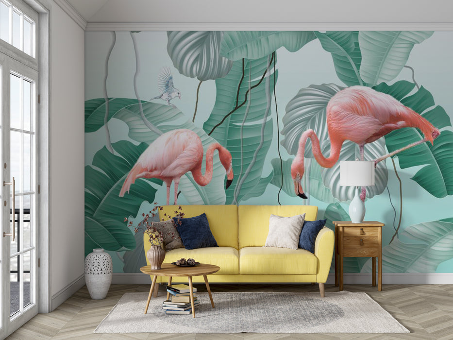 Pink flamingo wallpaper mural