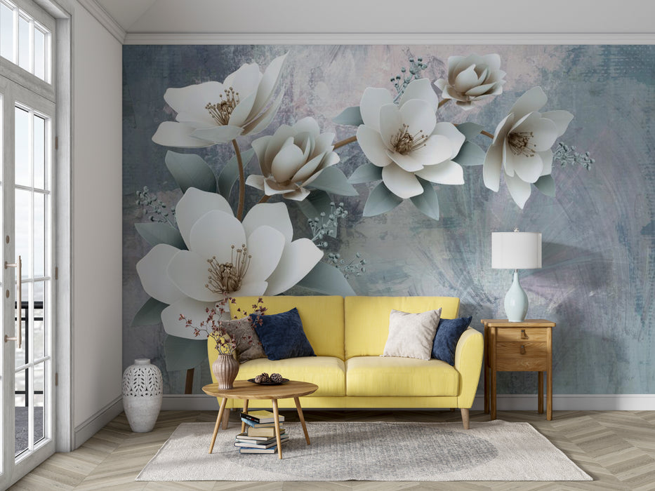 Blooming white flower wallpaper mural