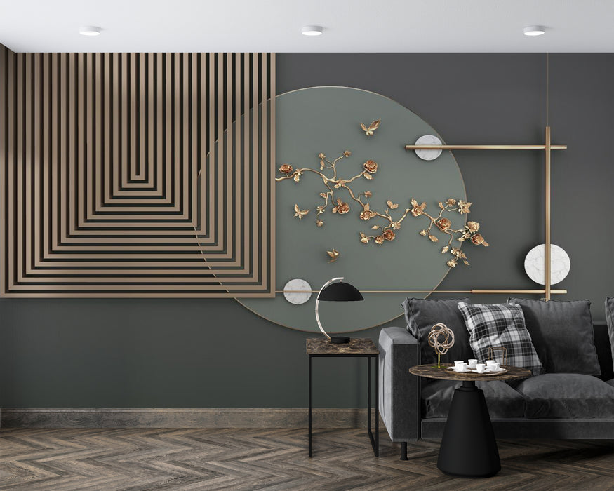 Rectangular pattern wallpaper mural with geometric lines