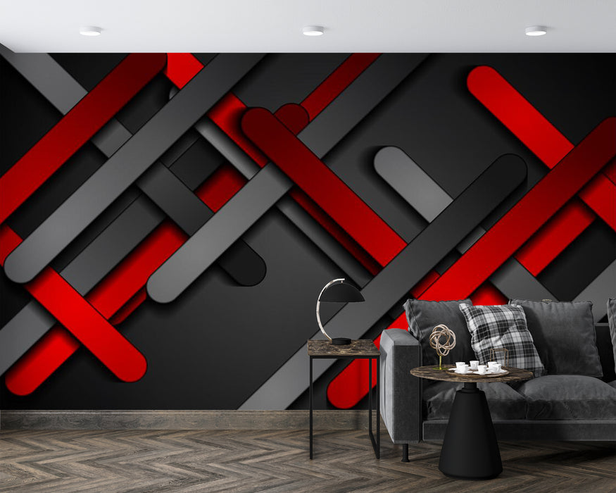 Geometric black and red stripes form wallpaper murals